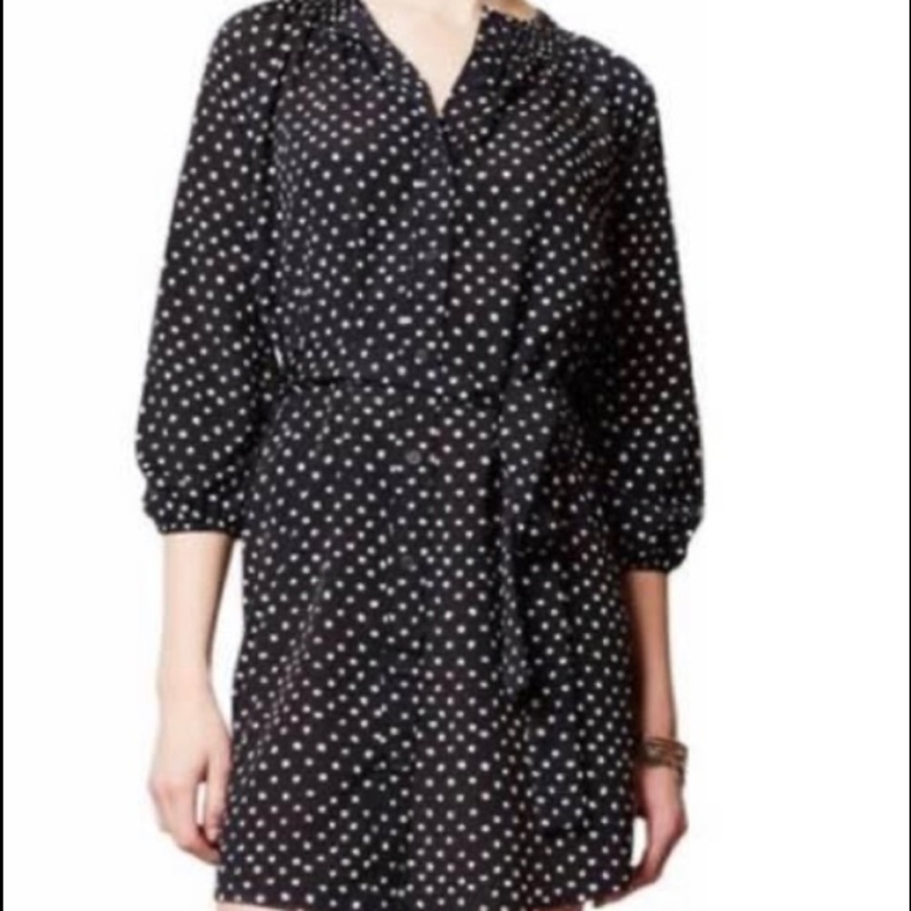 ANTHROPOLOGIE Maeve Preparation Polka-dot Button Down Dress belted flattering
